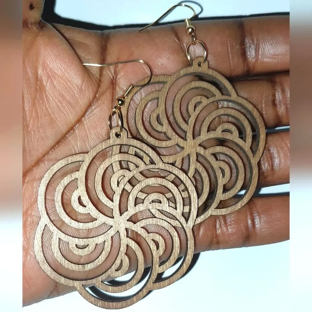 Gorgeous hollow wooden earrings